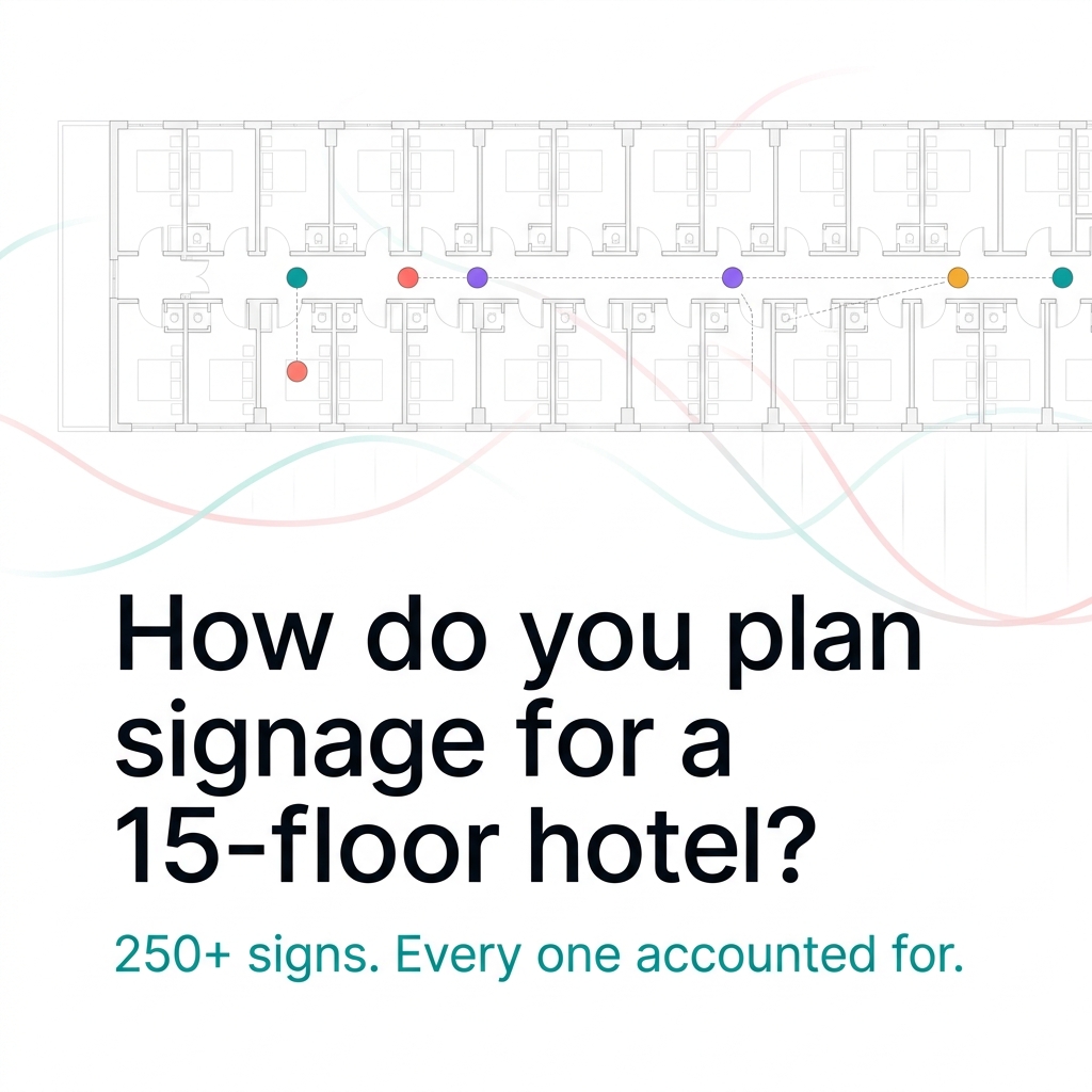How do you plan signage for a 15-floor hotel with 250+ signs