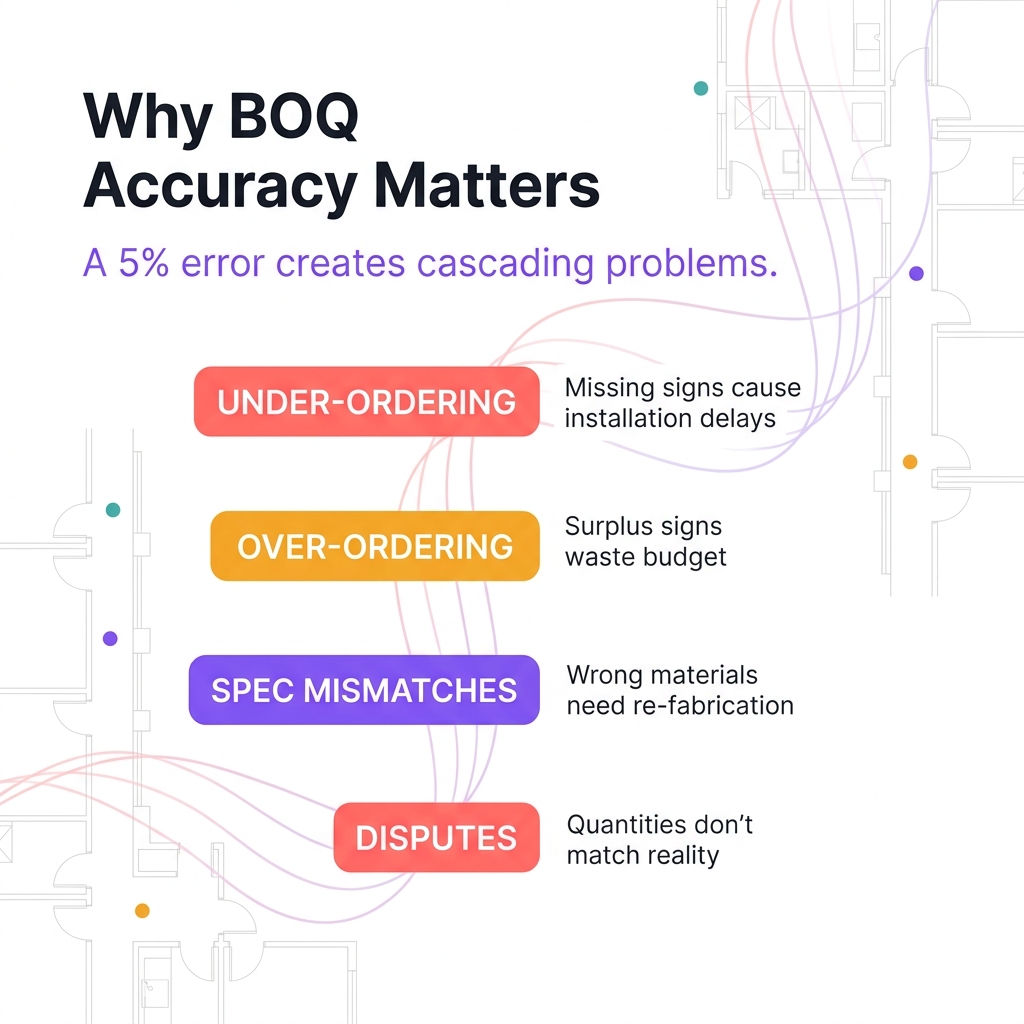 Why BOQ accuracy matters — consequences of under-ordering, over-ordering, and specification mismatches